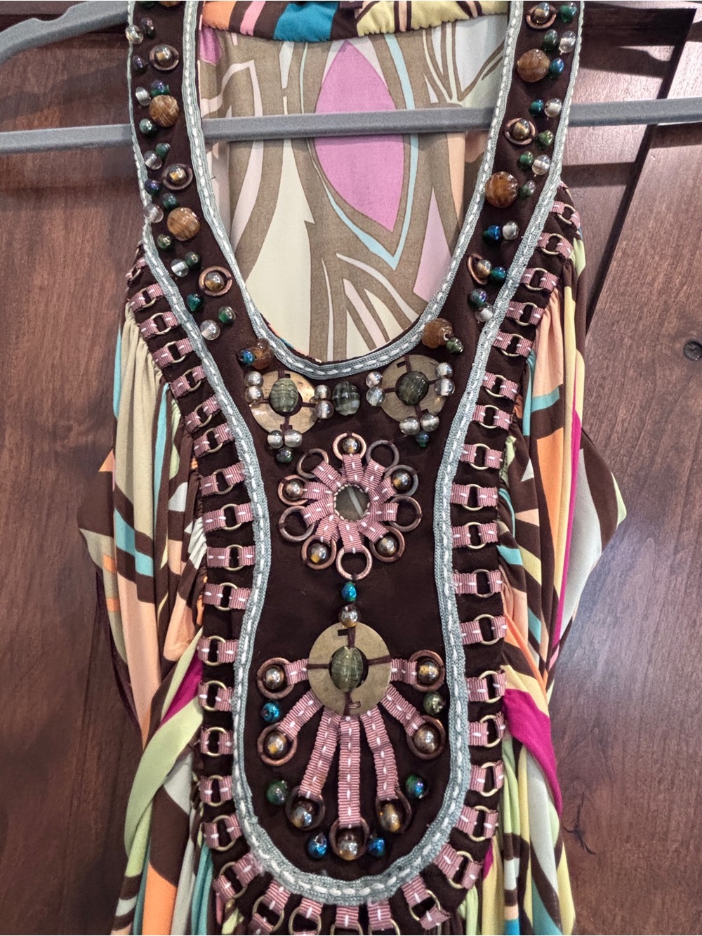 Ranna Gill  Bohemian Multicolor Beaded Halter MIDI Dress Size S - Picture 3 of 4